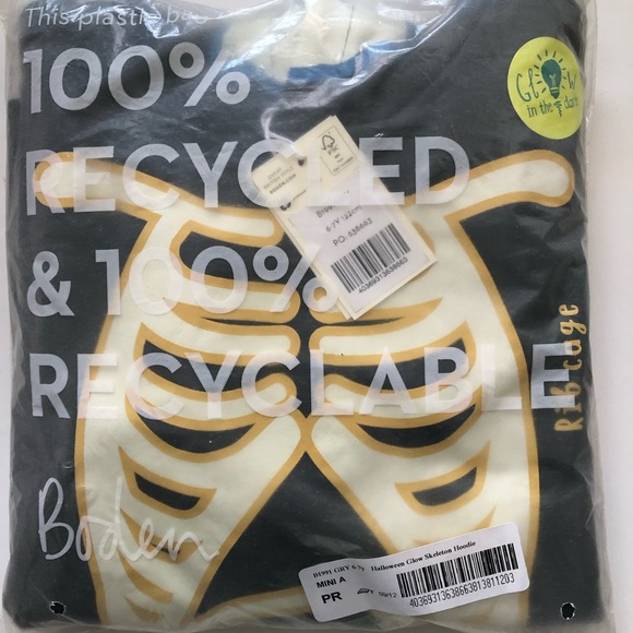 Like New Mini Boden Glow Print Skeleton Hoodie Costume Halloween Skull VTG Style - Picture 12 of 13